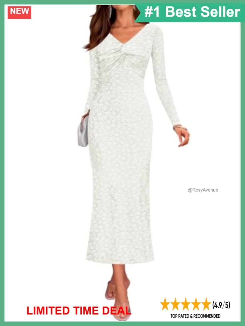 Long Sleeve Floral Bodycon Midi Dress V Neck Cocktail Party